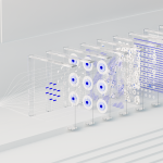 Representação abstrata de redes neurais e fluxo de dados associados à inteligência artificial.